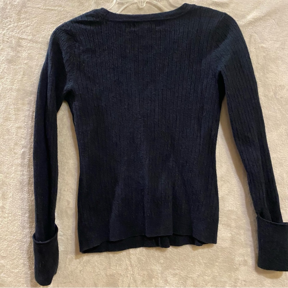 Michael Kors Cardigan Women’s Small Blue Wool Blend Sweater Button Down Ribbed - Picture 2 of 7